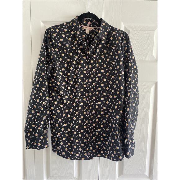 Brooks Brothers Red Fleece Womens Medium Black Button Down Floral Long Sleeve - Picture 1 of 4